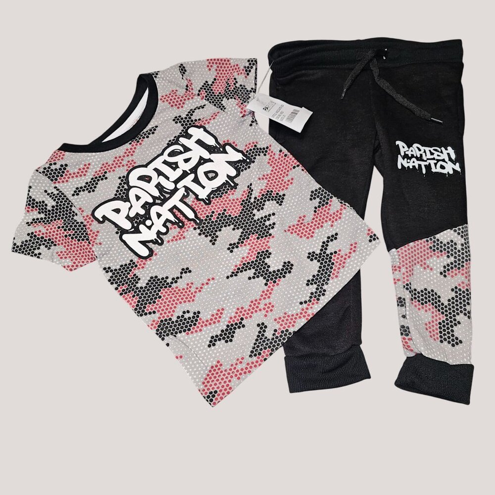 Parish Nation Toddler Boy 2-Piece Camo Shirt & Pants Set Size 3T Red/Black/Gray